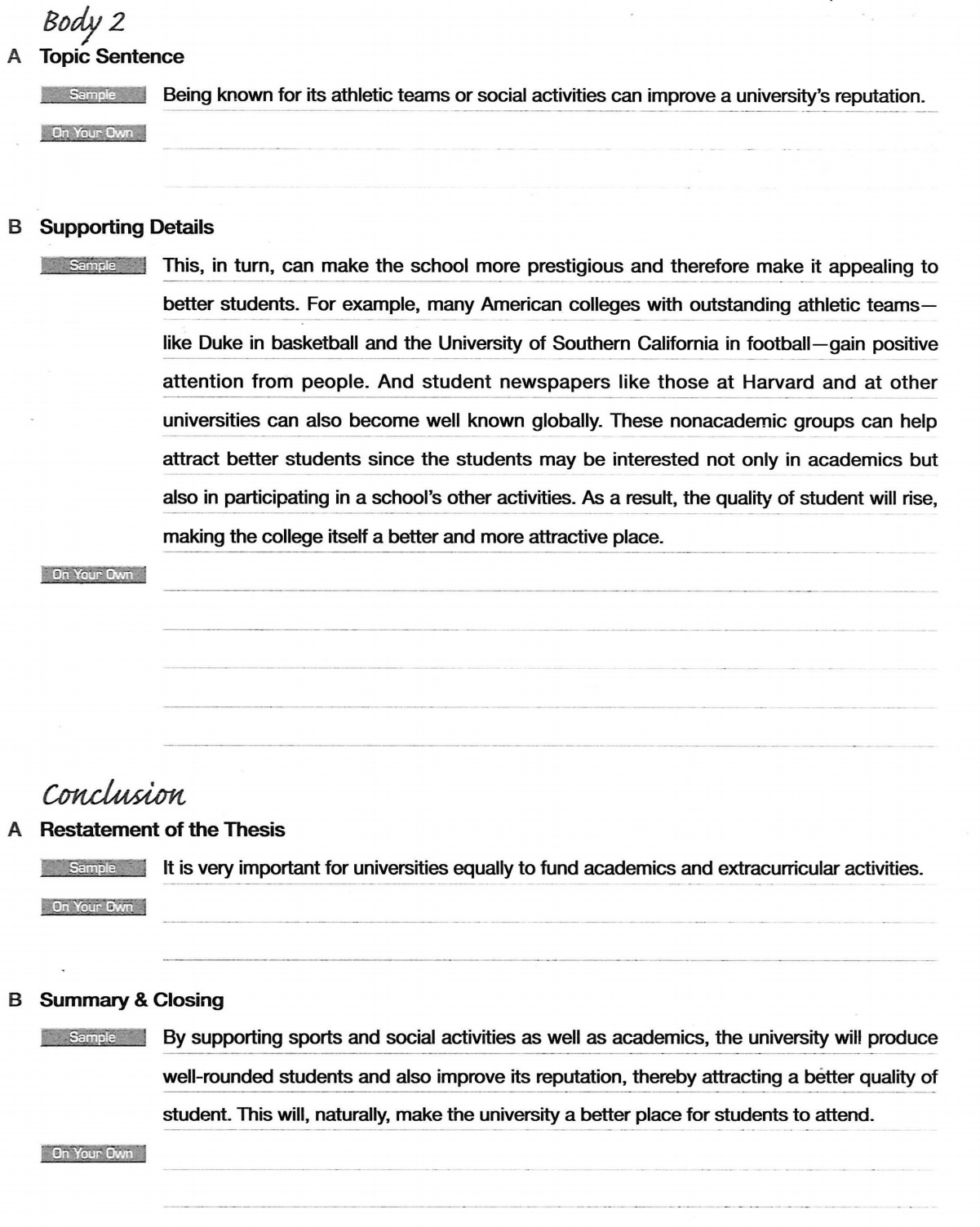 Body - Equal Support for Extracurriculars and Academics