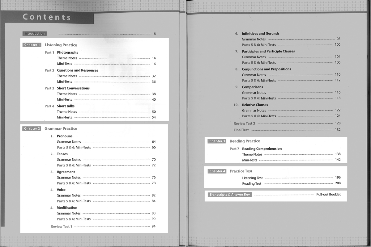 Contents of the Taking The TOEIC book 1